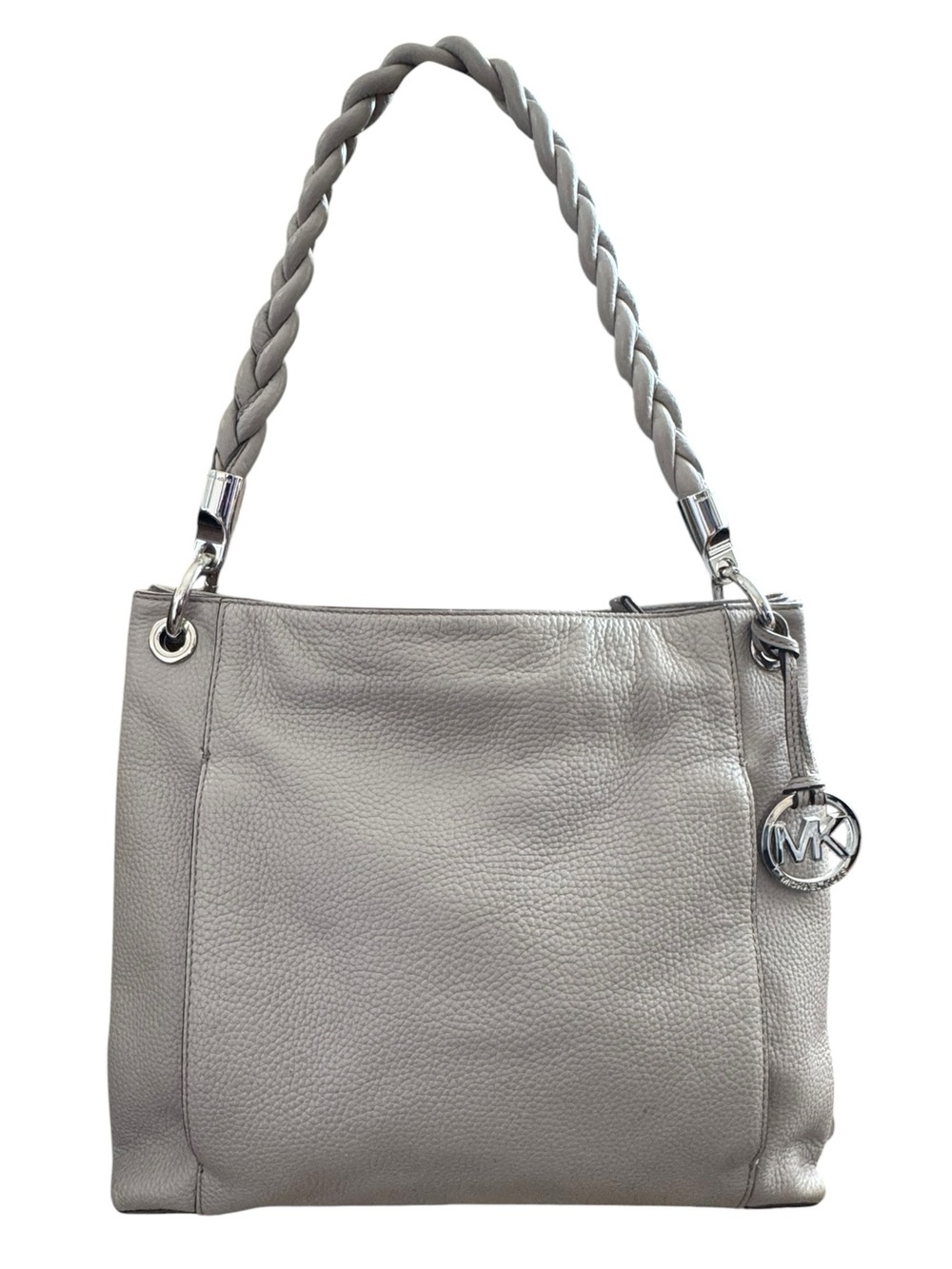 Michael Kors Naomi Large Leather Shoulder Bag Pearl Gray Braided Strap Tote